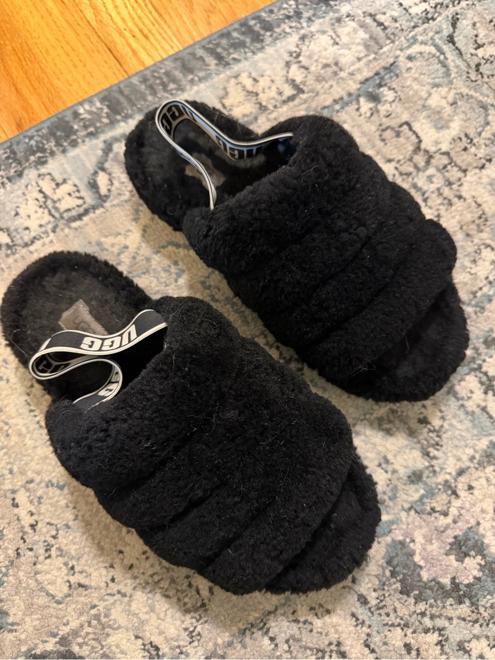 UGG Black Fluff Slide Sandals